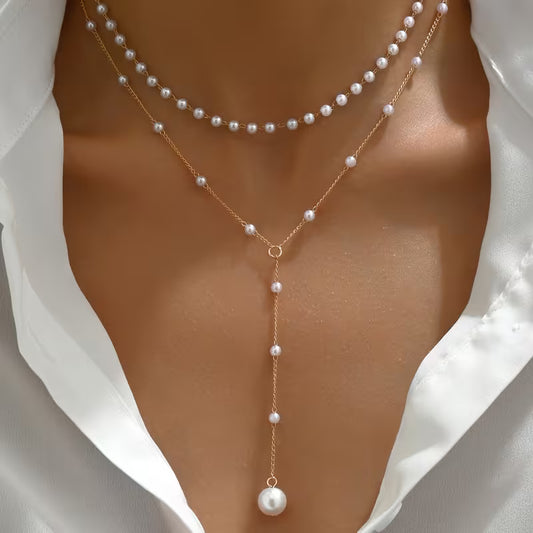 Softly Untouchable | Layered Pearl Drop Necklace