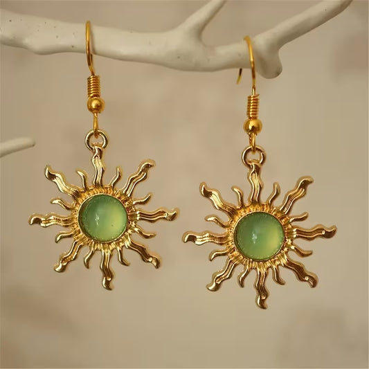 Solar Glow | Sunburst Stone Drop Earrings
