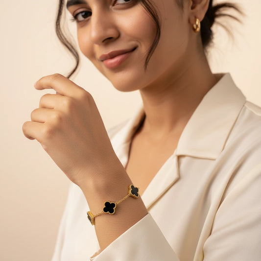 Black Clover Bracelet — Worn Close-up