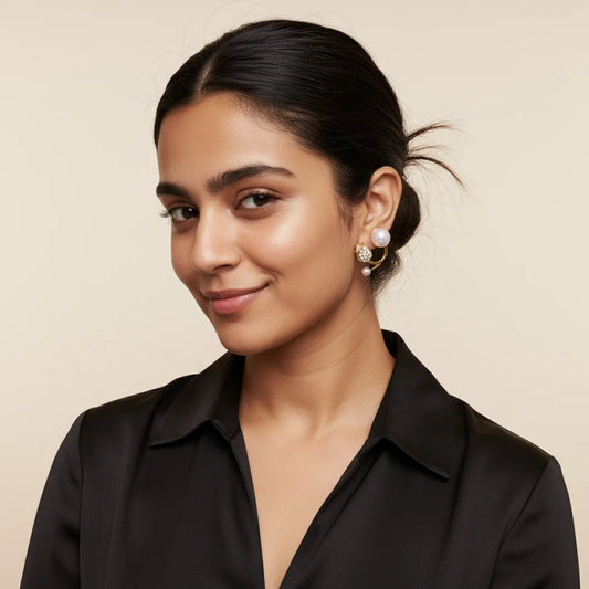 Pearl Tulip Ear Jackets — Worn on Model