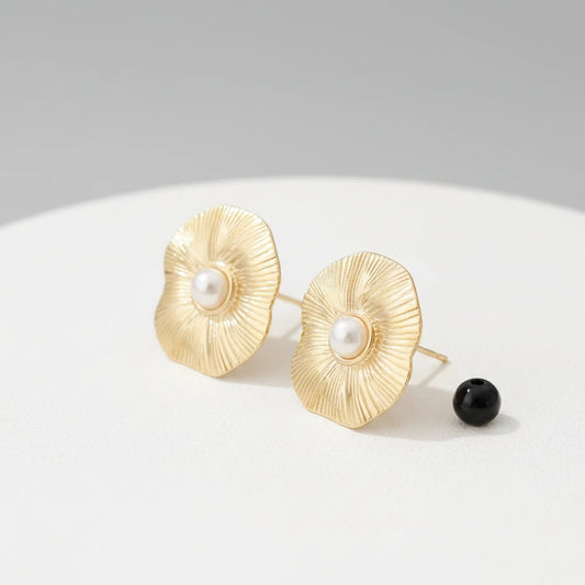 Rippled Pearl Studs — Side Angle