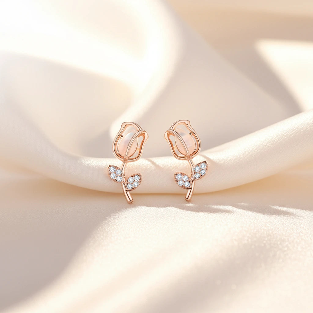 Rose Gold Tulip Studs — Velvet Pedestal