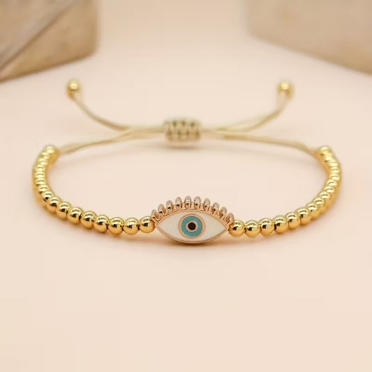 Protected Glow | Evil Eye Gold Bead Bracelet