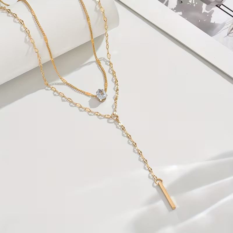 Own The Line | Layered Crystal Drop Necklace