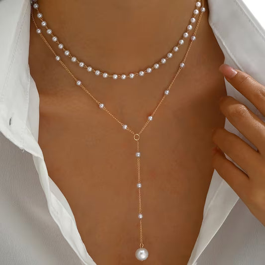 Softly Untouchable | Layered Pearl Drop Necklace
