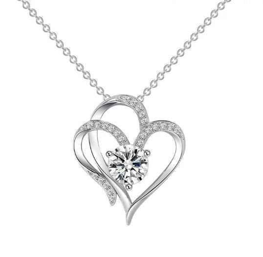 Double Heart Shape Necklace With Rhinestones