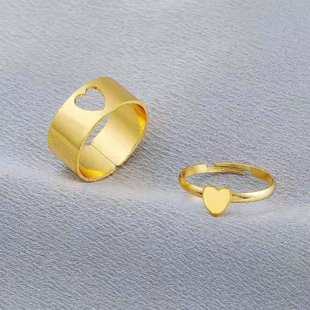 Golden Heart Matching Wrap Finger Couple Ring