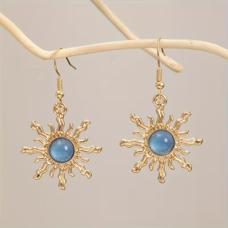 Solar Glow | Sunburst Stone Drop Earrings