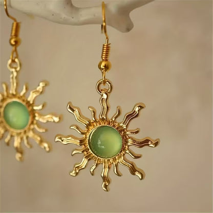 Solar Glow | Sunburst Stone Drop Earrings