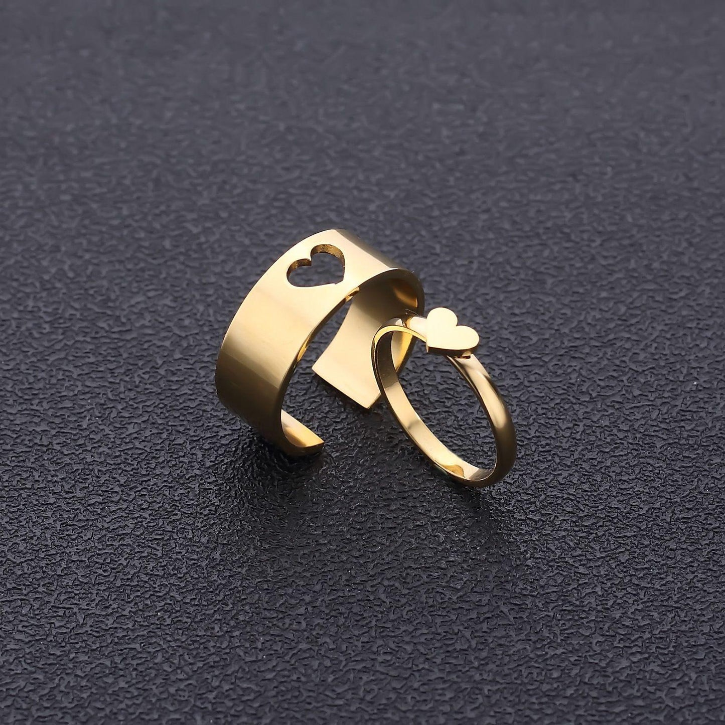 Golden Heart Matching Wrap Finger Couple Ring