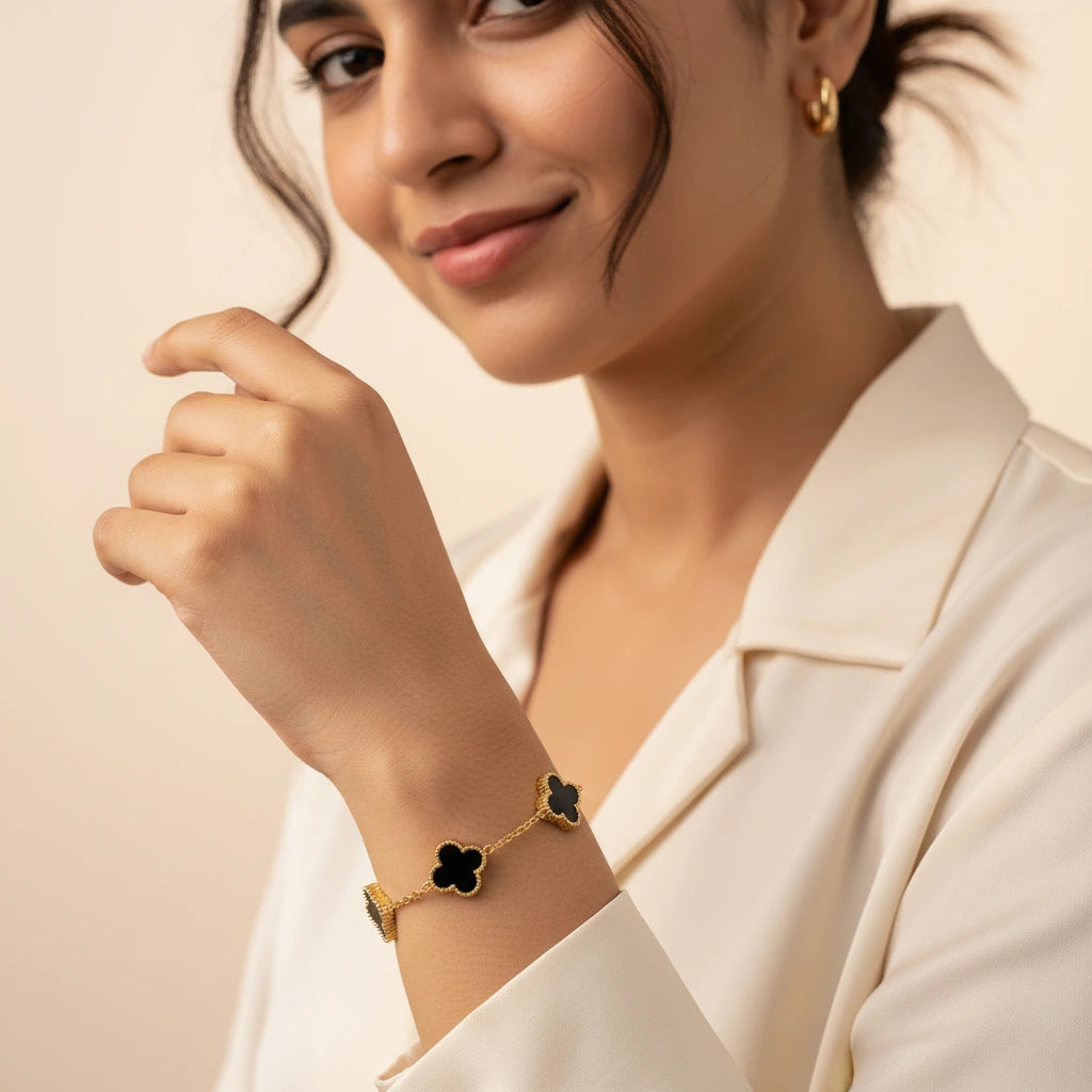 Black Clover Bracelet — Worn Close-up