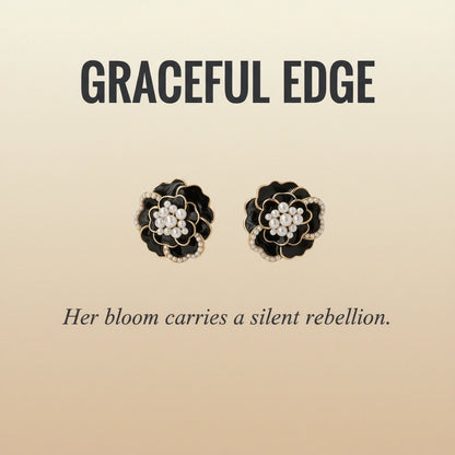 Black Flower Pearl Earrings — Signature Card V2