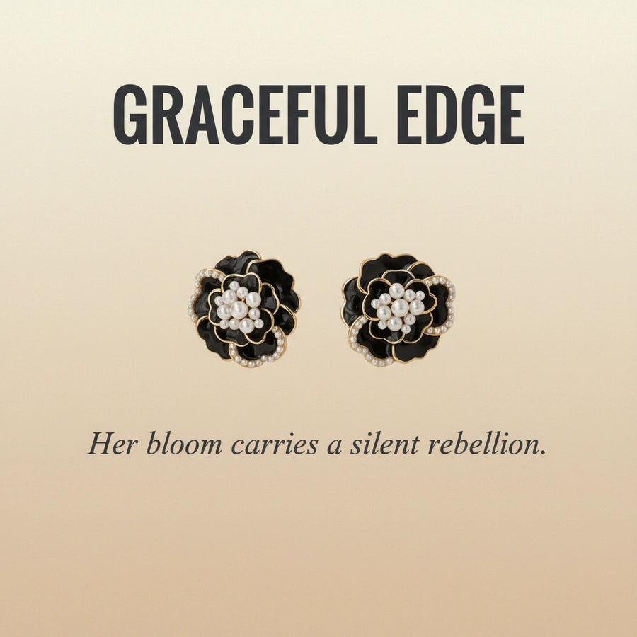 Black Flower Pearl Earrings | GRACEFUL EDGE