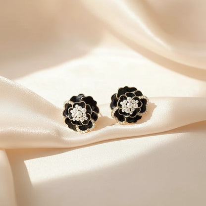 Black Flower Pearl Earrings — Velvet Pedestal