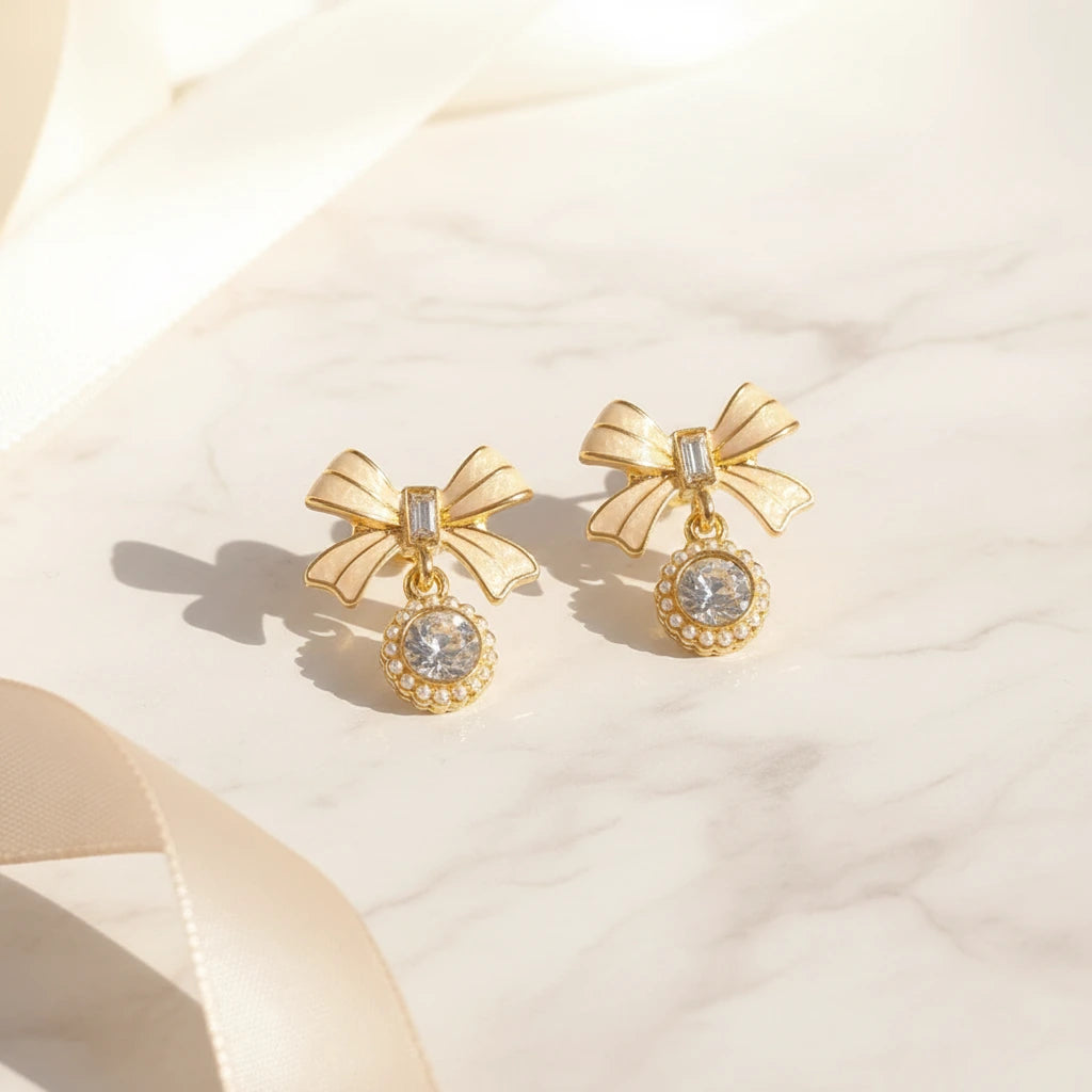 Bow Drop Earrings — Luxe Marble