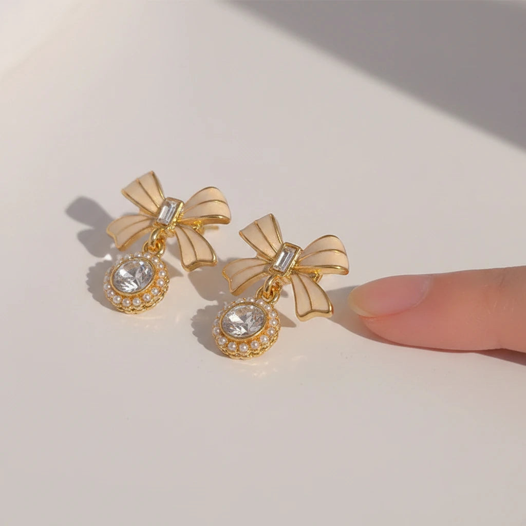 Bow Drop Earrings — Side Angle