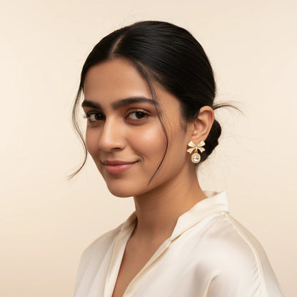 Bow Drop Earrings — Worn on Model