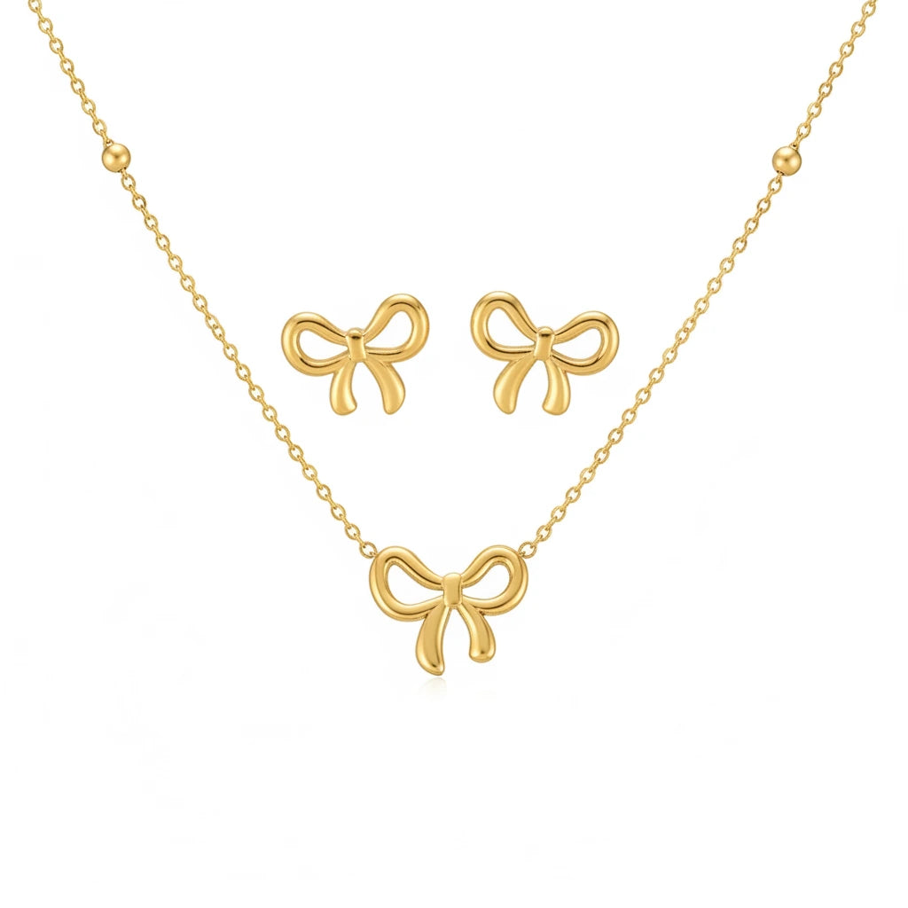 Delicate Bow Jewellery Set — Front Close-up