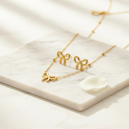 Delicate Bow Jewellery Set — Luxe Marble