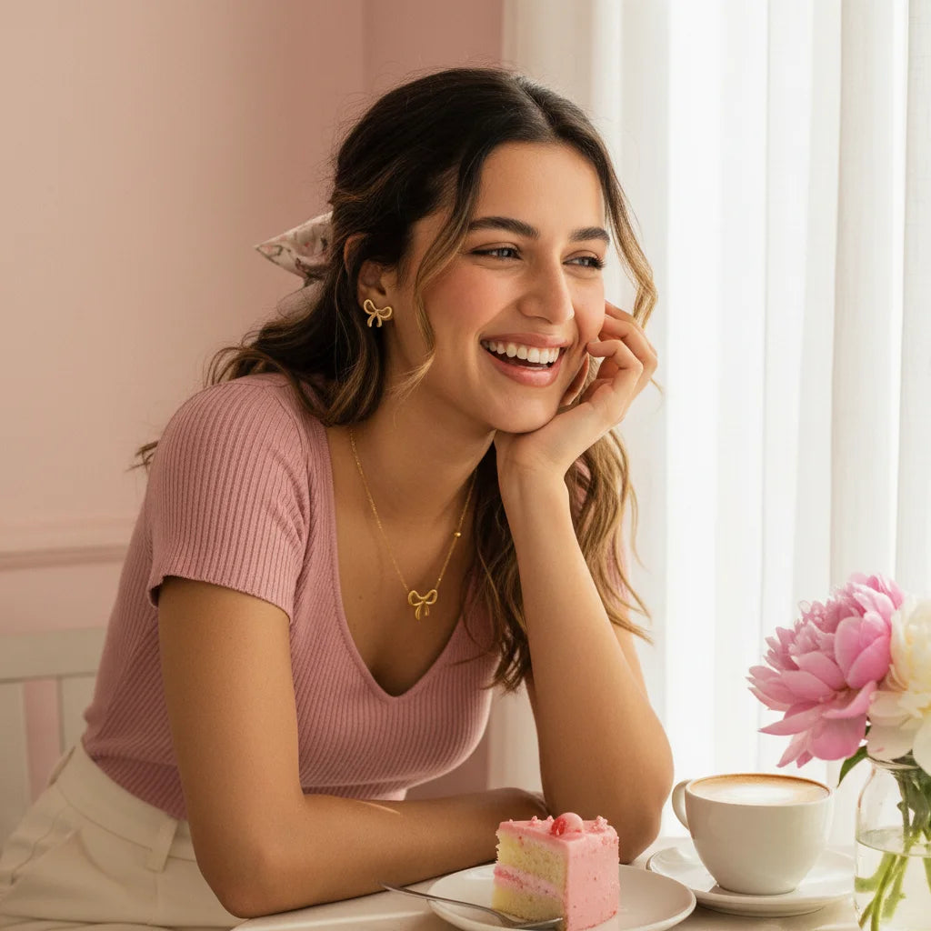 Delicate Bow Jewellery Set — Real-World Lifestyle