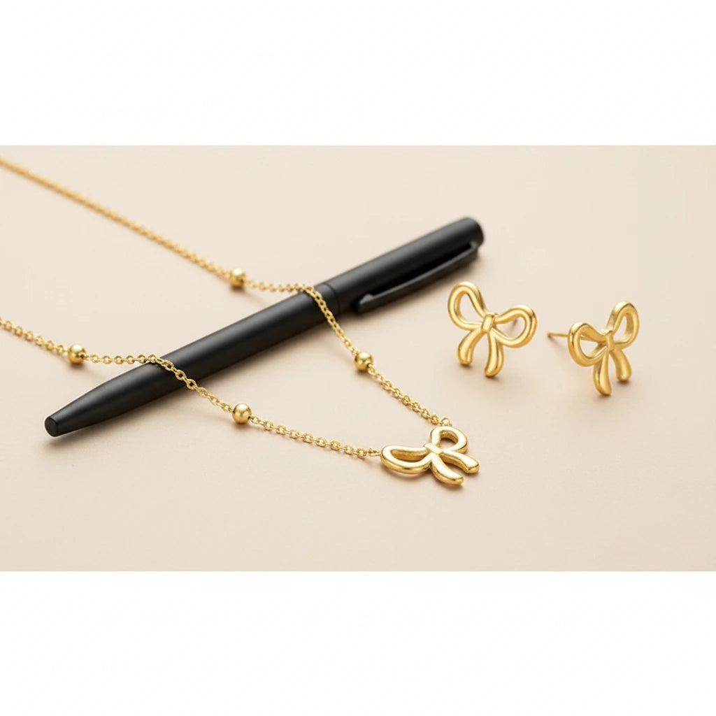 Delicate Bow Jewellery Set — Side Angle