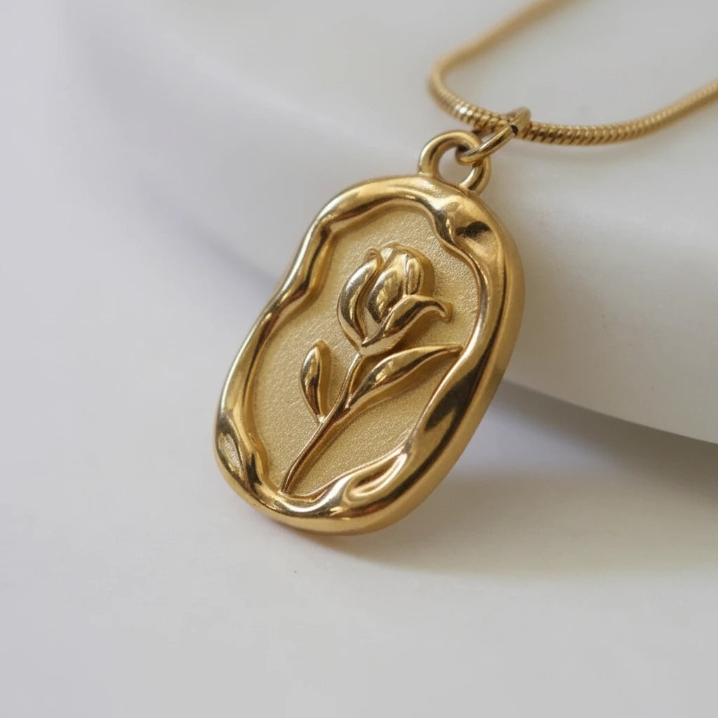 Embossed Rose Necklace — Detail Zoom