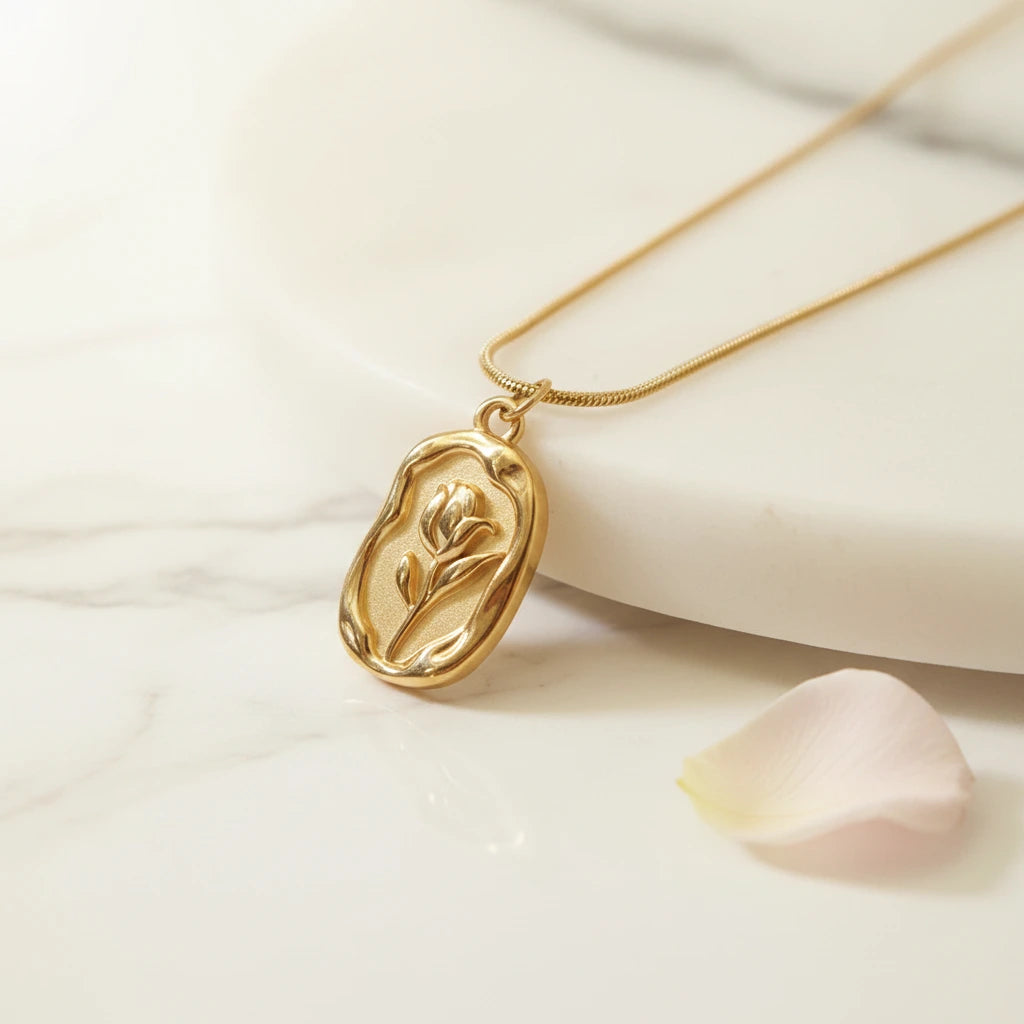 Embossed Rose Necklace — Luxe Marble