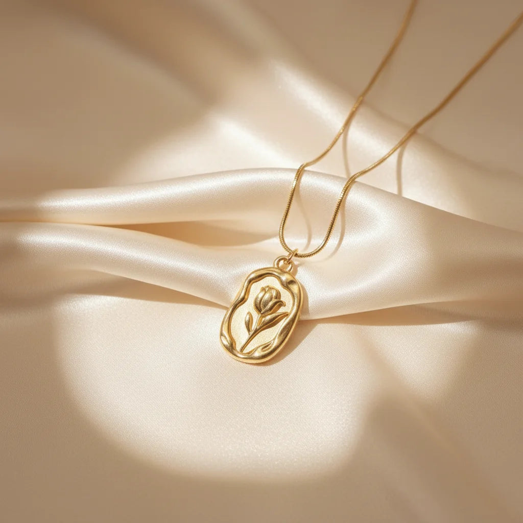 Embossed Rose Necklace — Velvet Pedestal