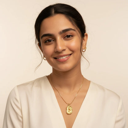 Embossed Rose Necklace — Worn Close-up