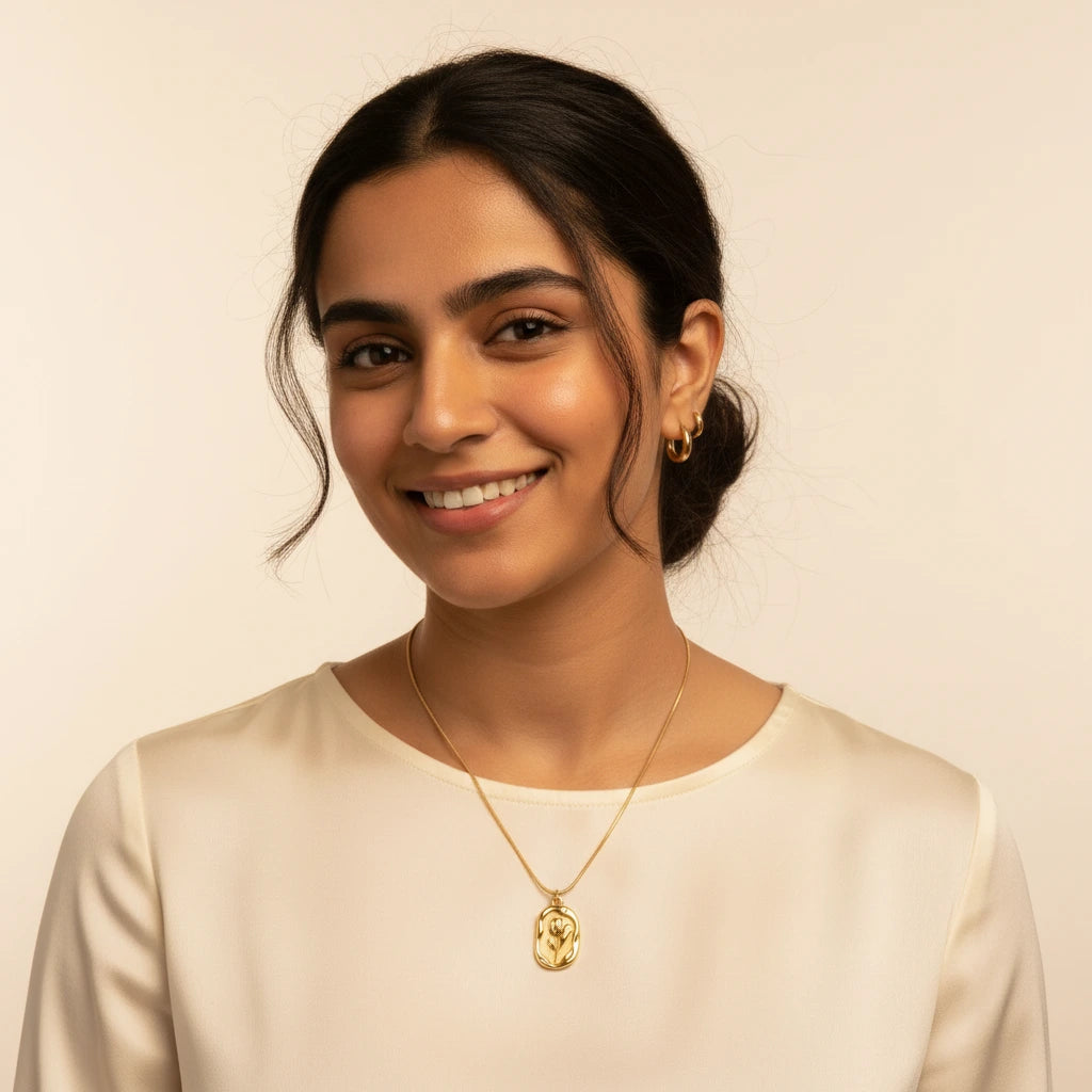 Embossed Rose Necklace — Worn on Model