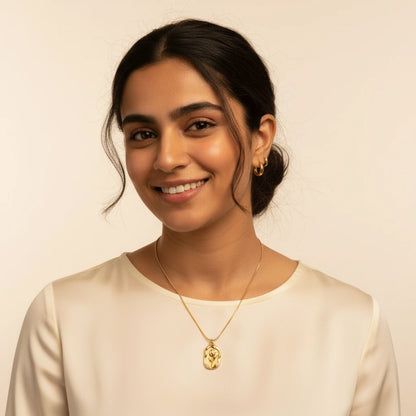 Embossed Rose Necklace — Worn on Model