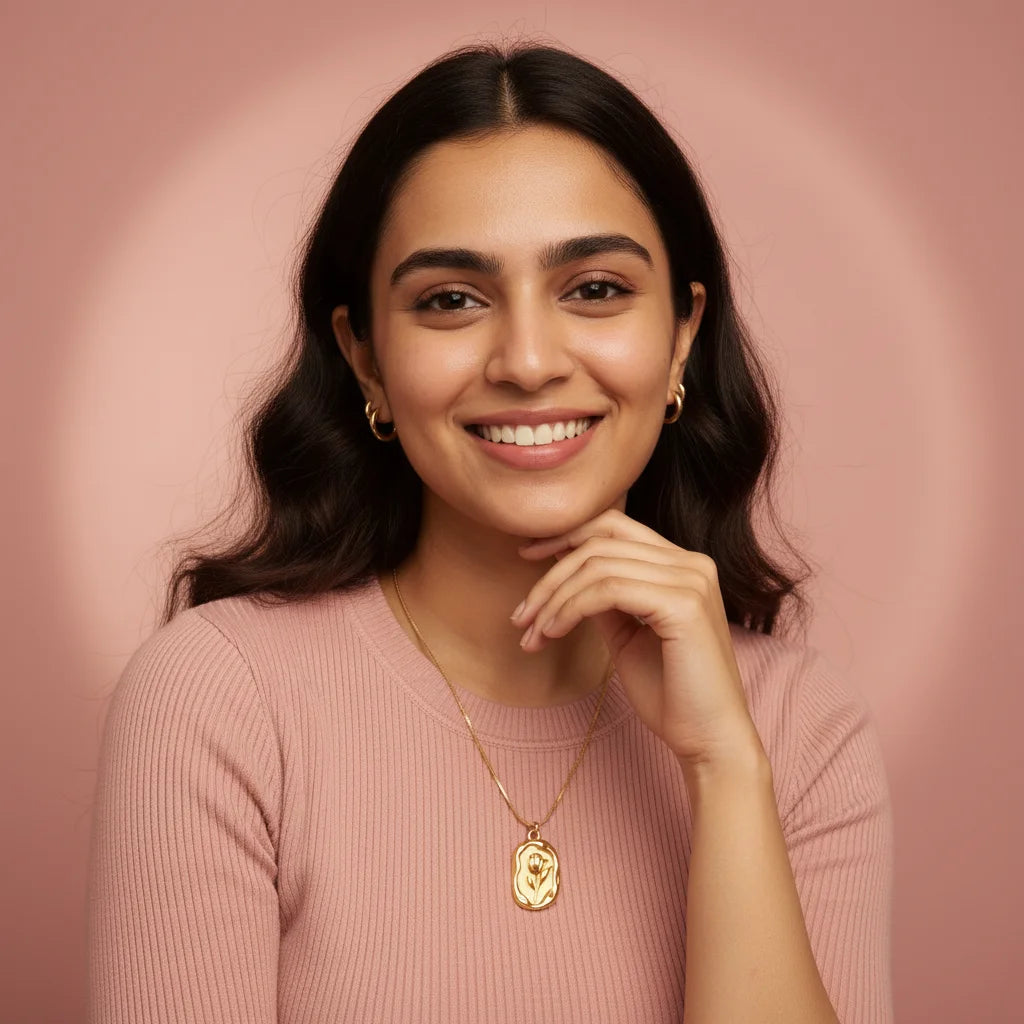 Embossed Rose Necklace — Worn on Model V2