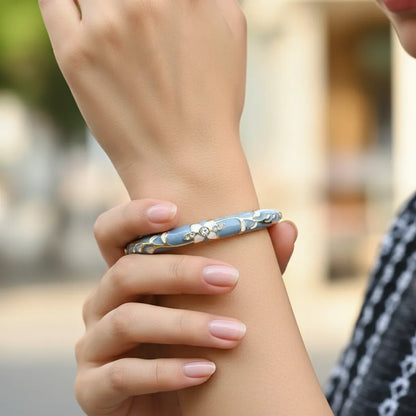 QUIET BLOOM | Enamel 18K Gold Floral Bangle