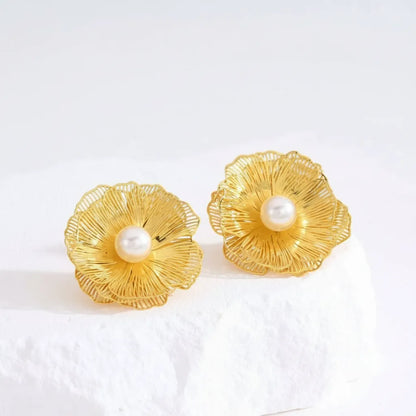 Grace Untamed | Filigree Flower Pearl Earrings