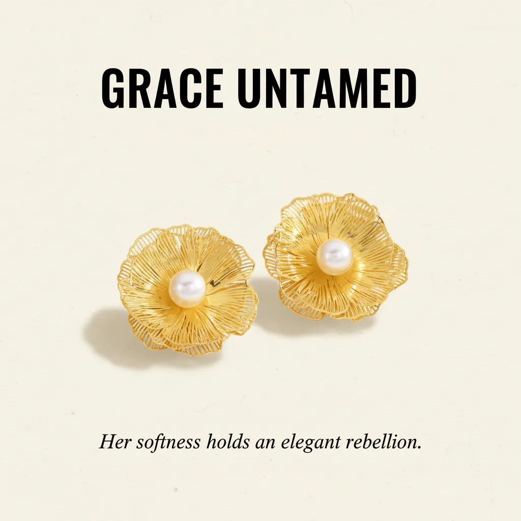Grace Untamed | Filigree Flower Pearl Earrings