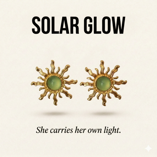 A Pair of Cool Golden Green Sun-Shaped Earrings