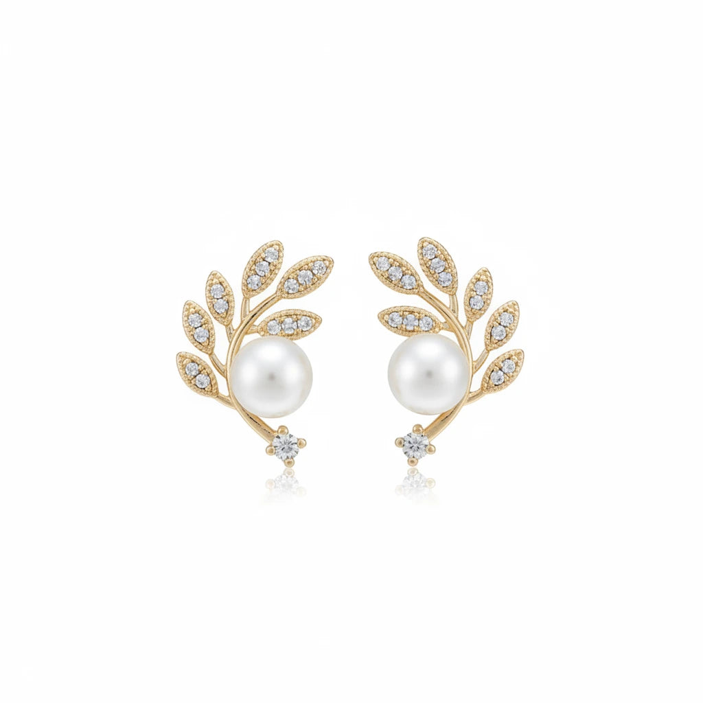 Gilded Pearl Studs — Front Close-up