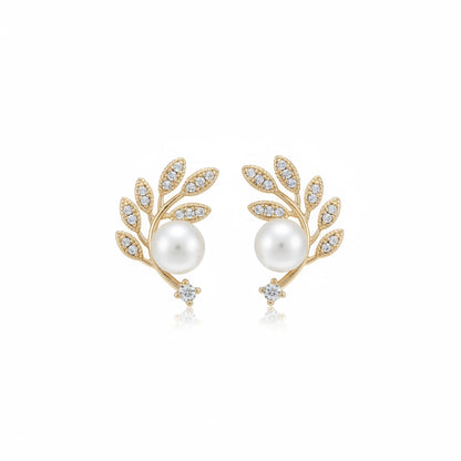 Gilded Pearl Studs — Front Close-up