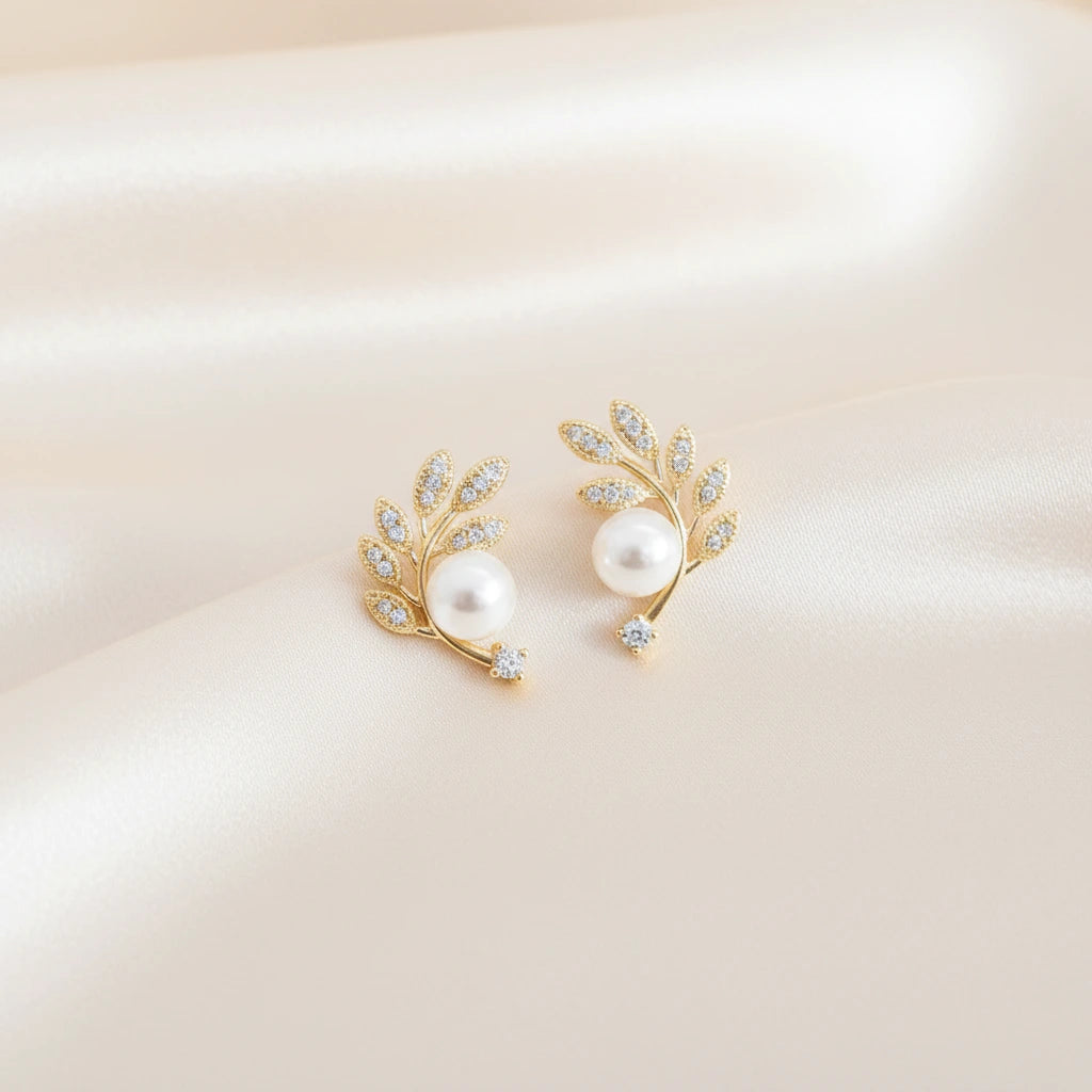 Gilded Pearl Studs — Velvet Pedestal