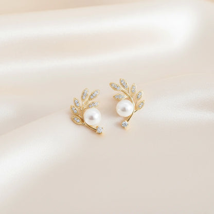 Gilded Pearl Studs — Velvet Pedestal