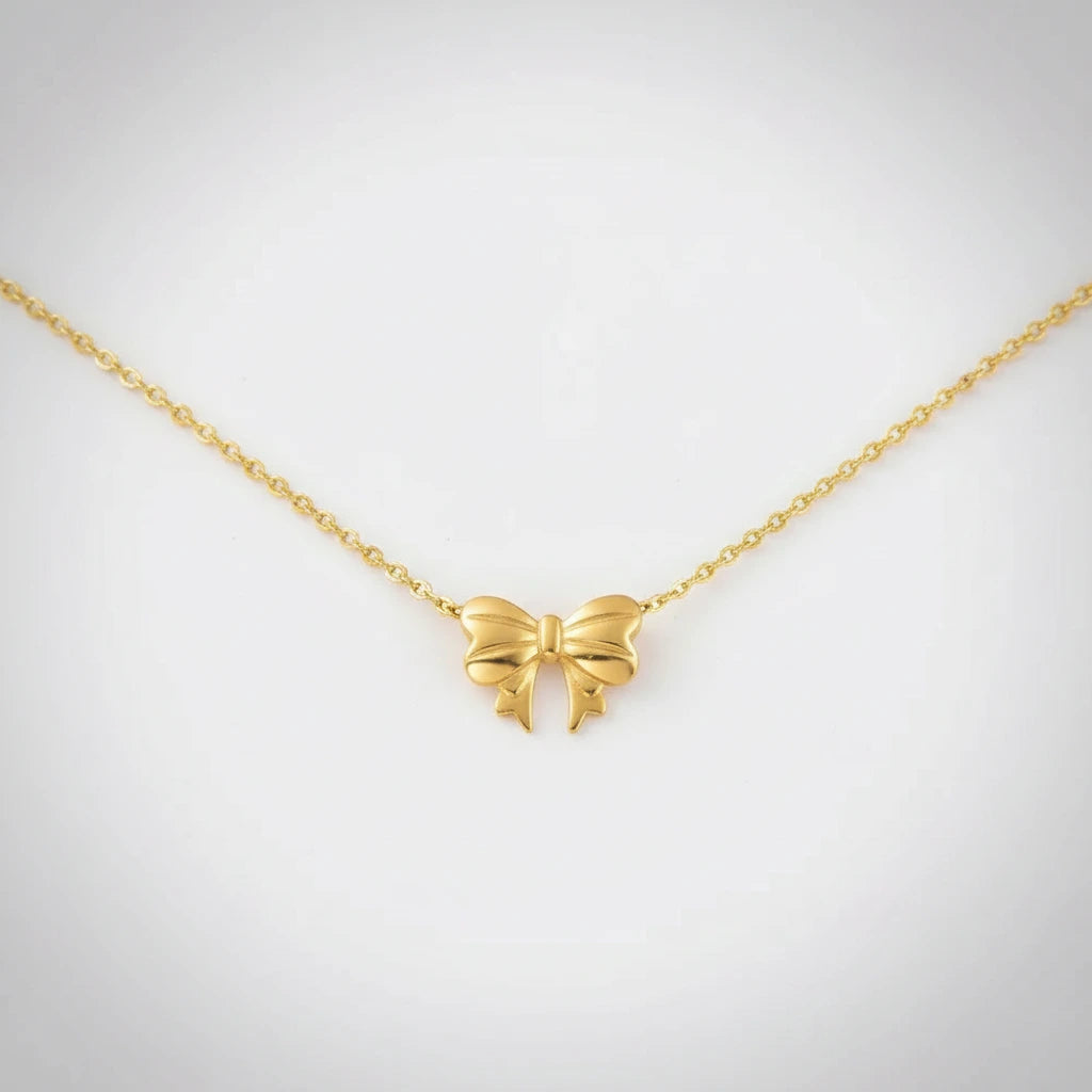 Gold Bow Necklace — Front Close-up