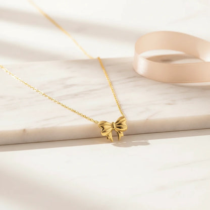 Gold Bow Necklace — Luxe Marble