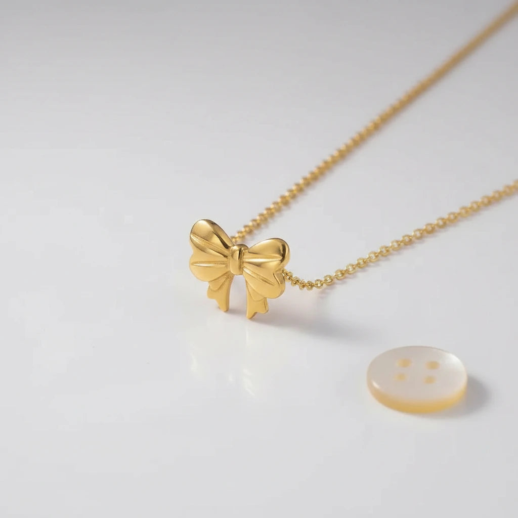 Gold Bow Necklace — Side Angle
