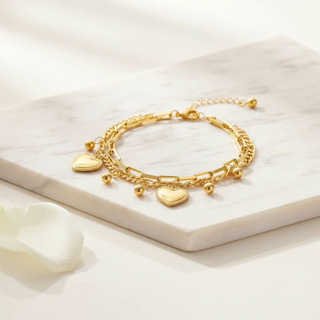 Gold Heart Charm Bracelet — Luxe Marble