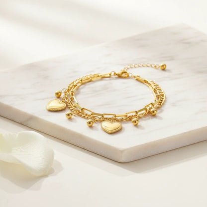 Gold Heart Charm Bracelet — Luxe Marble