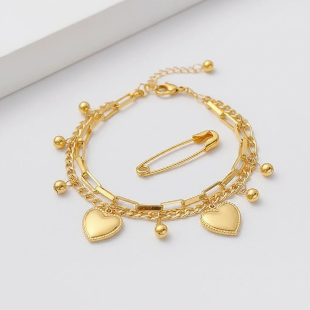 Gold Heart Charm Bracelet — Side Angle