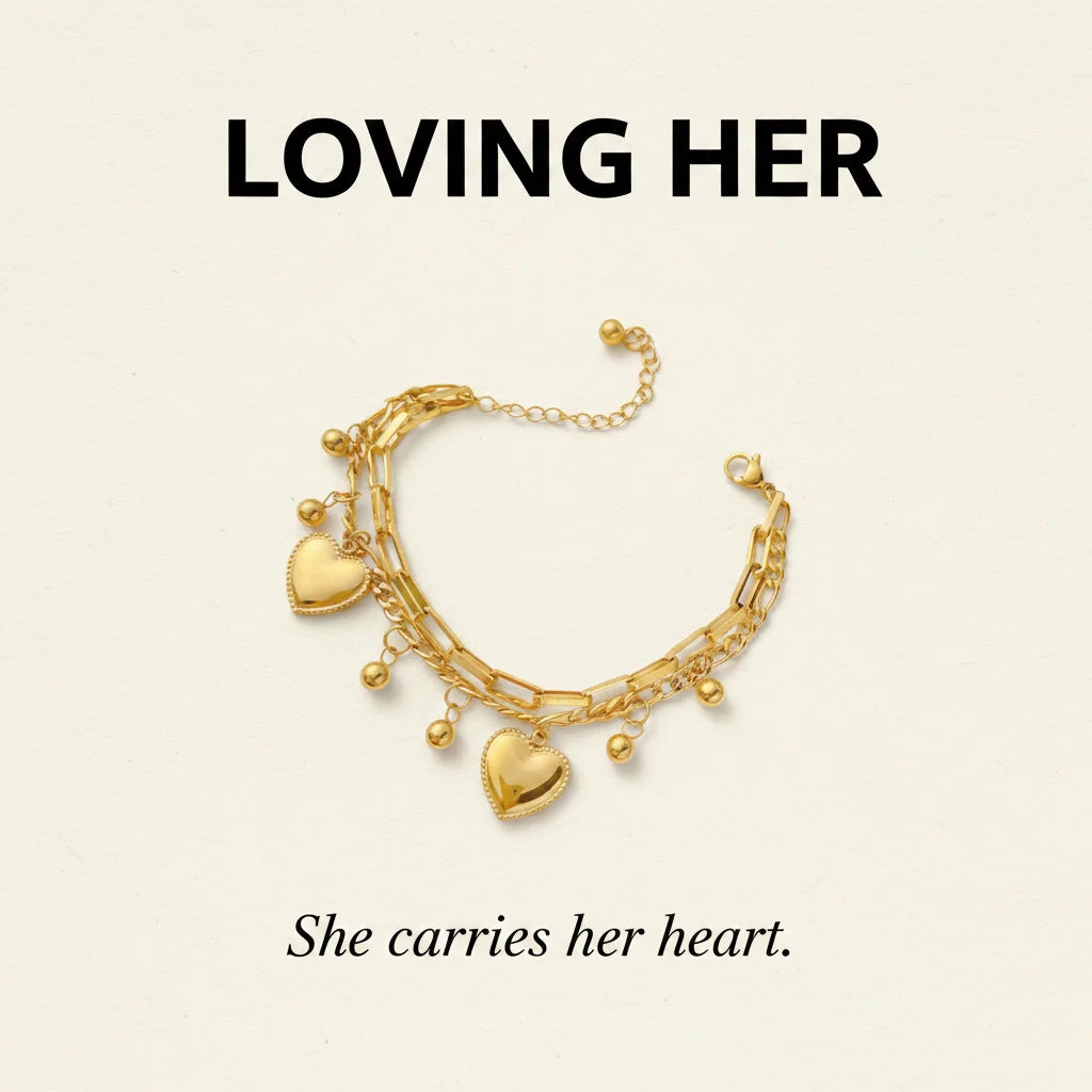 Gold Heart Charm Bracelet — Signature Card