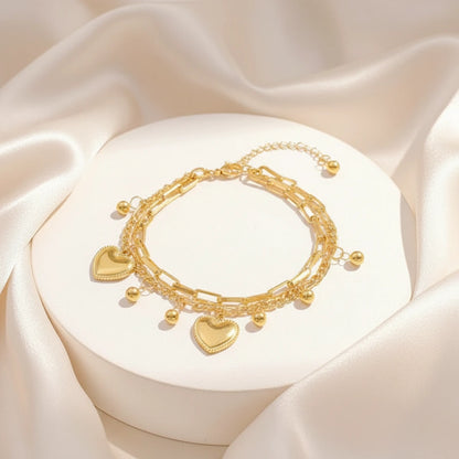 Gold Heart Charm Bracelet — Velvet Pedestal