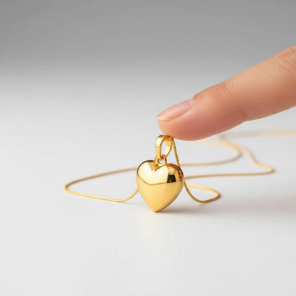 Gold Heart Pendant — Side Angle