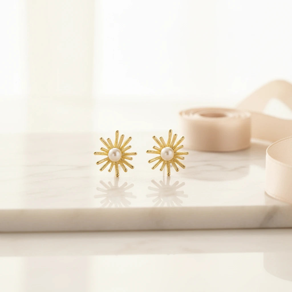 Gold Pearl Starburst Earrings — Luxe Marble